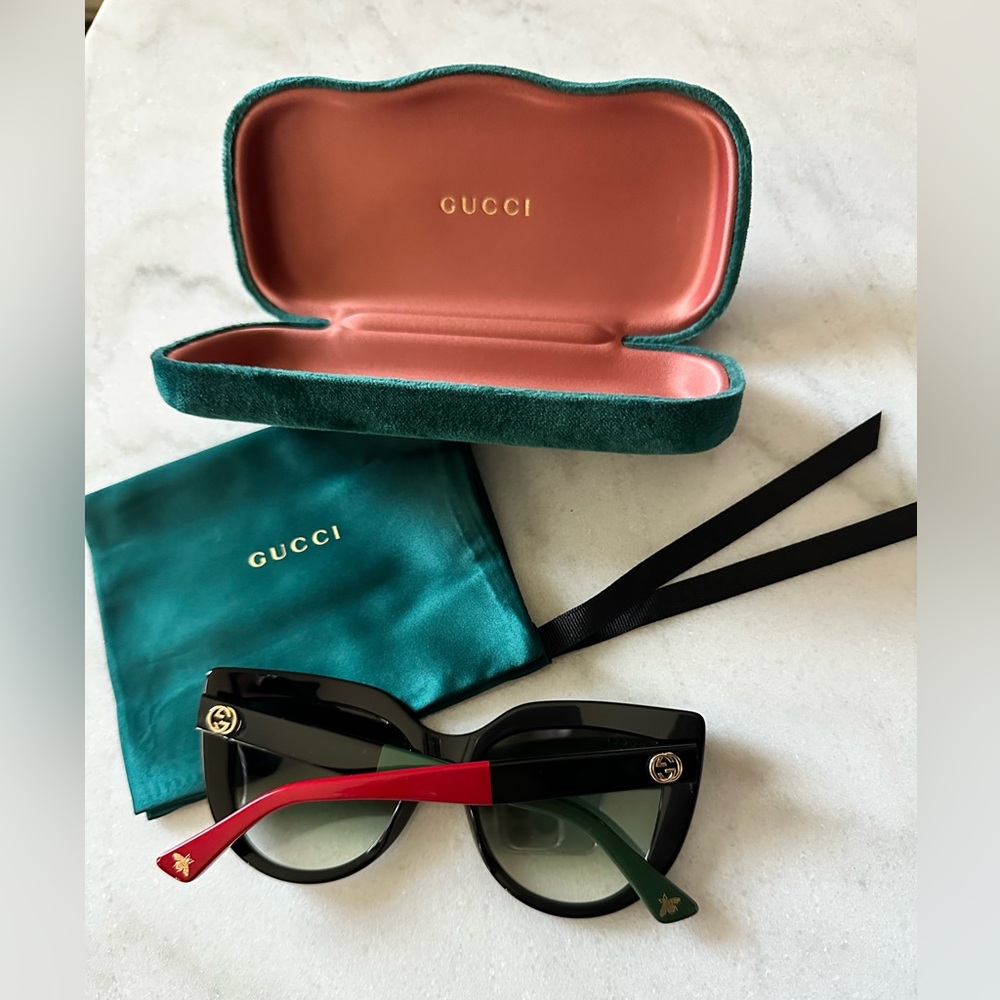 Gucci Black Sunglasses with Red and Green Accents